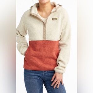 L.L. Bean Sweater Fleece Hoodie Women Size S Pullover Regular Fit Tan Red